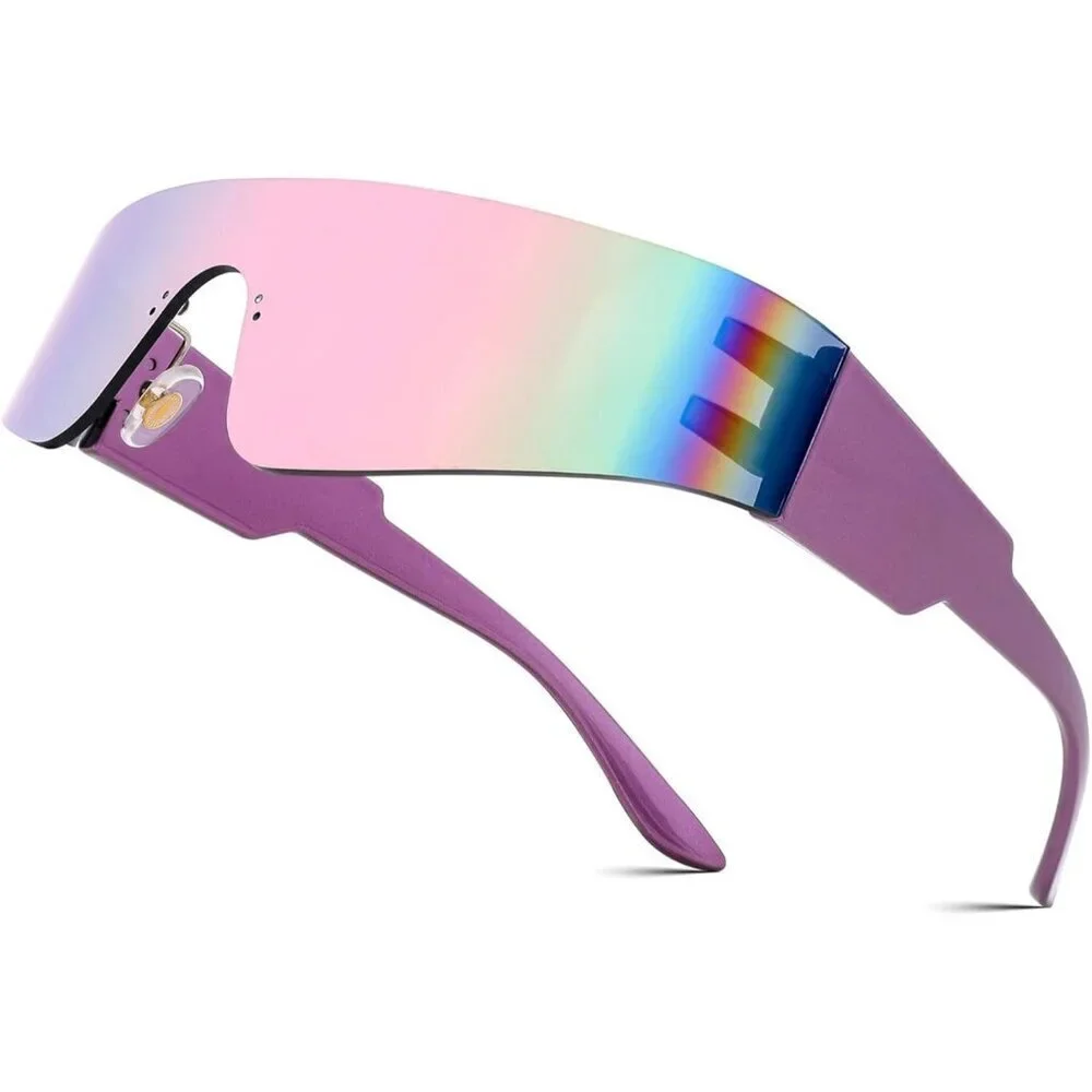 Futuristic Rimless Sunglasses Pink Mirrored UV400 Miorred Shades Women Men